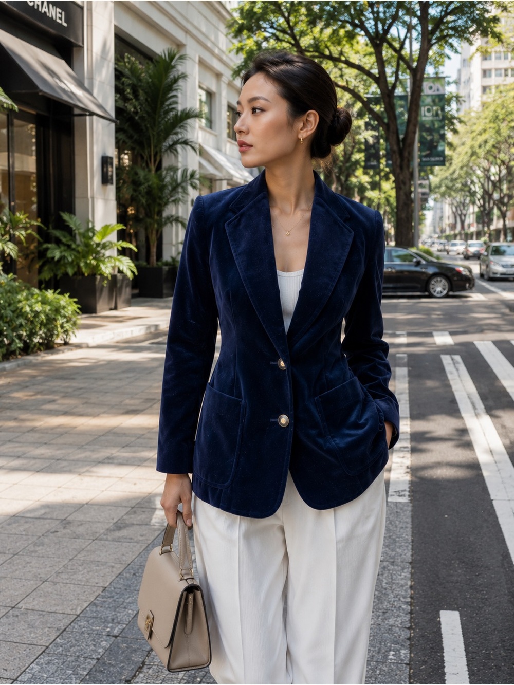 VINTAGE LEPORTE Japanese Tailored Quiet Luxury Blue Velvet Blazer, XS